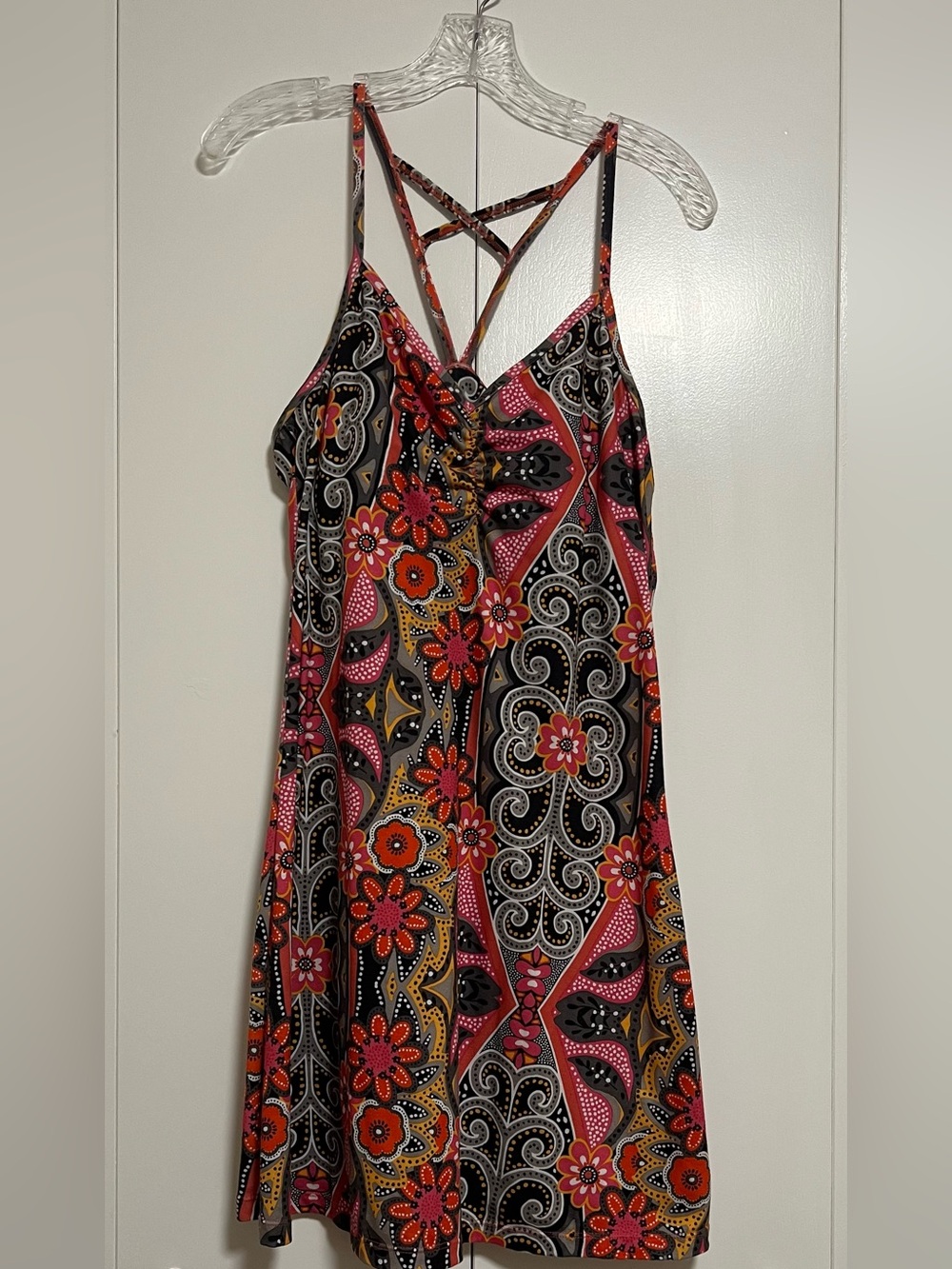 PrAna Sonja Athletic Dress Coral Malibu Print Yoga Festival Mini Dress Size L